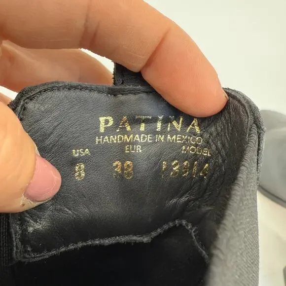 Patina Black Leather Ankle Boots Handmade Mexico Size 8 Square Toe Block Heel 90 - Picture 6 of 9